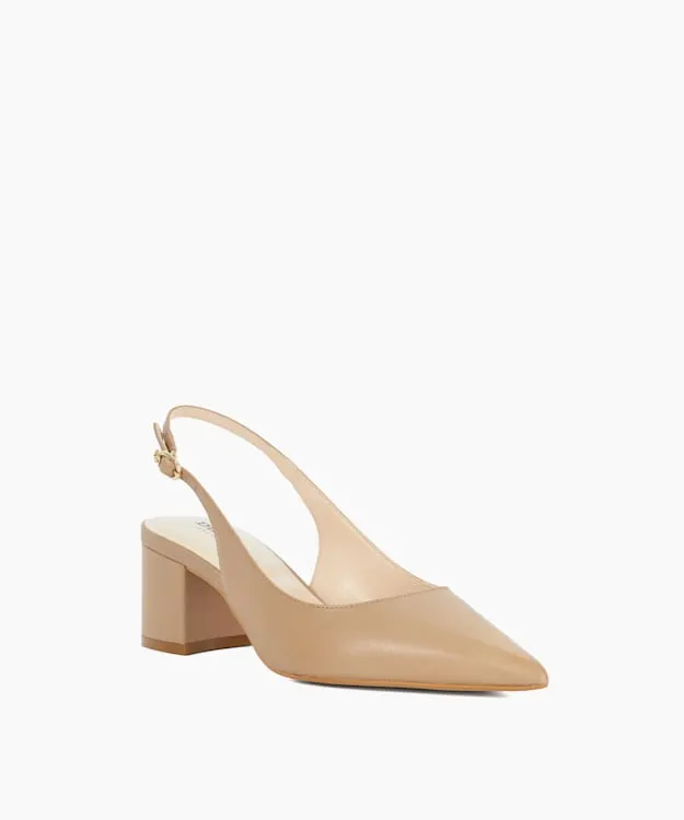Women Dune London Heels Pointed Toe Slingback Court Shoes Brown