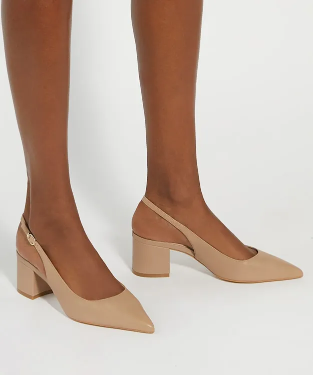 Women Dune London Heels Pointed Toe Slingback Court Shoes Brown