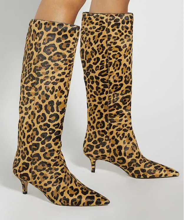 Women Dune London Knee High Boots KittenHeeled KneeHigh Boots Animal
