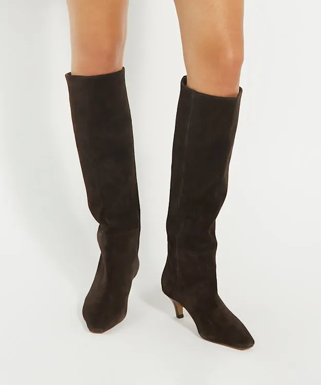 Women Dune London Knee High Boots Knee High Low Heel Boots Brown