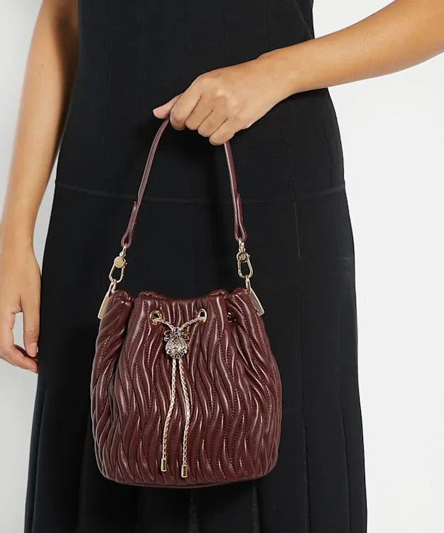 Women Dune London Leather Bags Dune Bug Embellished Bucket Bag Red