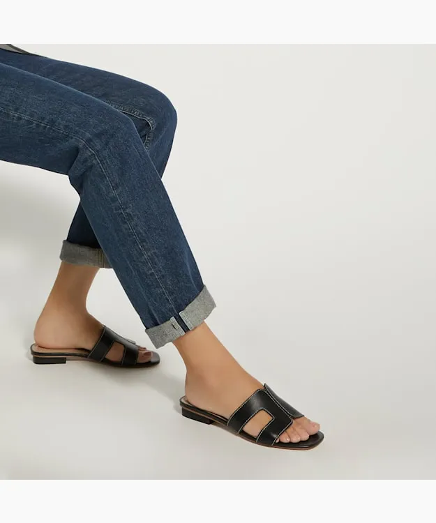 Women Dune London Loupe Sandals Smart Slider Sandals Black Leather