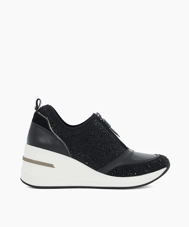 Women Dune London Trainers Embellished Wedge Heel Trainers Black Leather