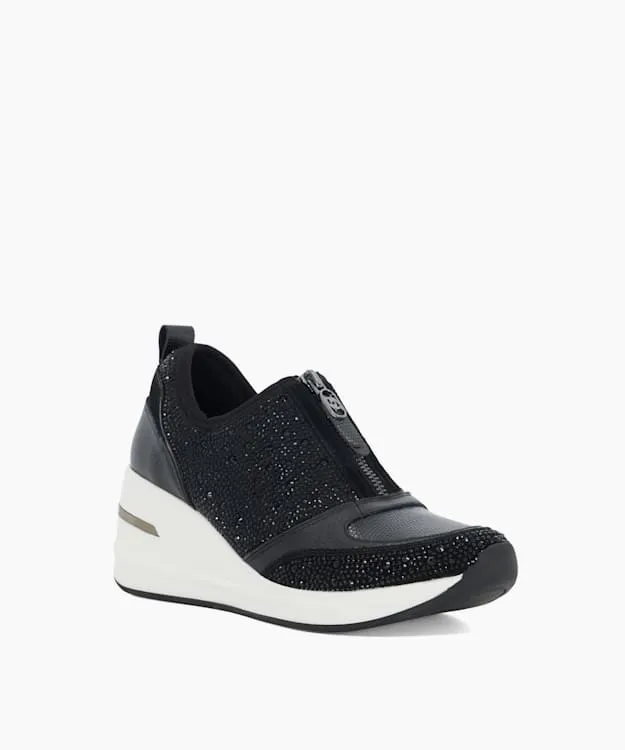 Women Dune London Trainers Embellished Wedge Heel Trainers Black Leather
