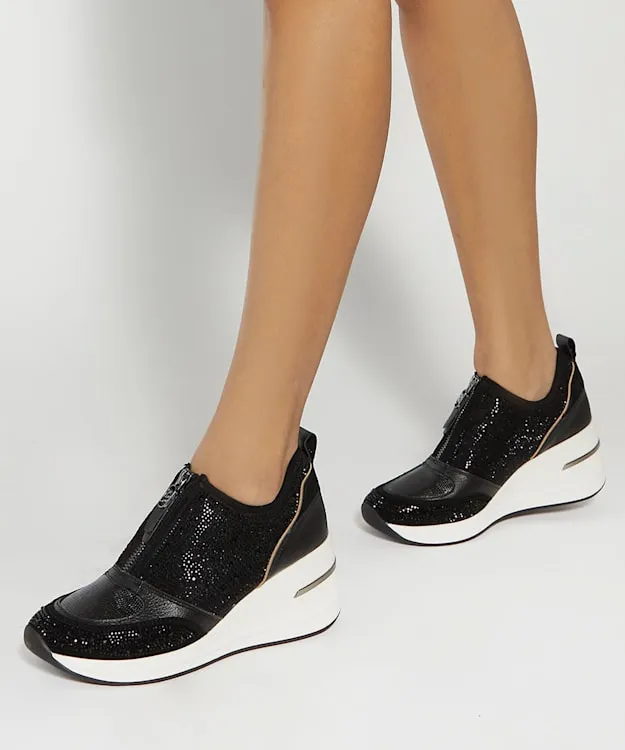 Women Dune London Trainers Embellished Wedge Heel Trainers Black Leather