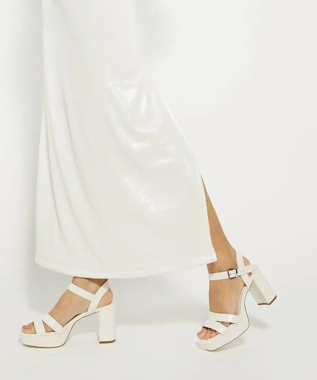 Women Dune London Wedding Shoes Leather Platform Wedding Heels White