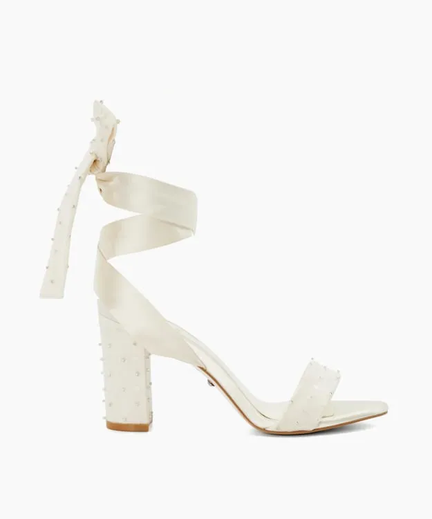 Women Dune London Wedding Shoes Ribbon Tie Block Heeled Wedding Sandals White