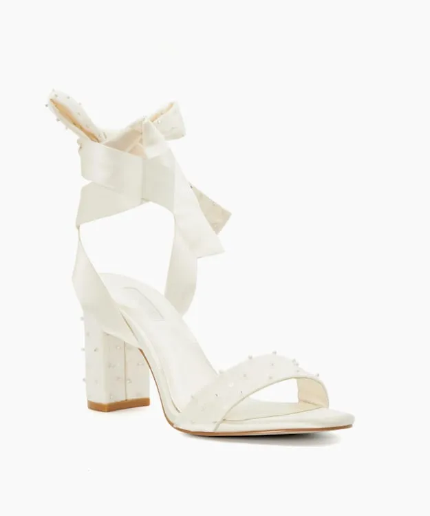 Women Dune London Wedding Shoes Ribbon Tie Block Heeled Wedding Sandals White