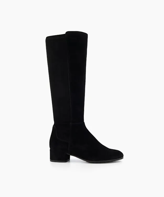 Women Dune London Wide Fit Boots Wide Fit Stretch Suede KneeHigh Boots Black Suede