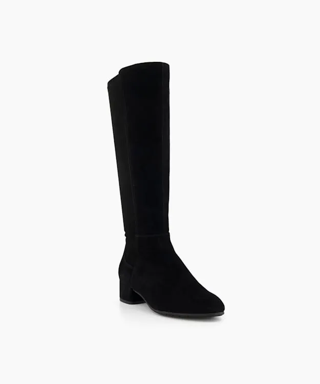 Women Dune London Wide Fit Boots Wide Fit Stretch Suede KneeHigh Boots Black Suede