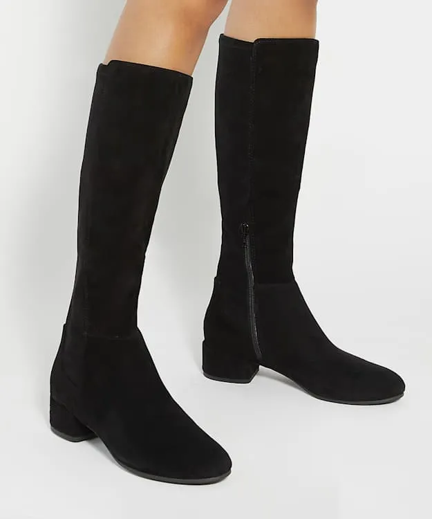 Women Dune London Wide Fit Boots Wide Fit Stretch Suede KneeHigh Boots Black Suede