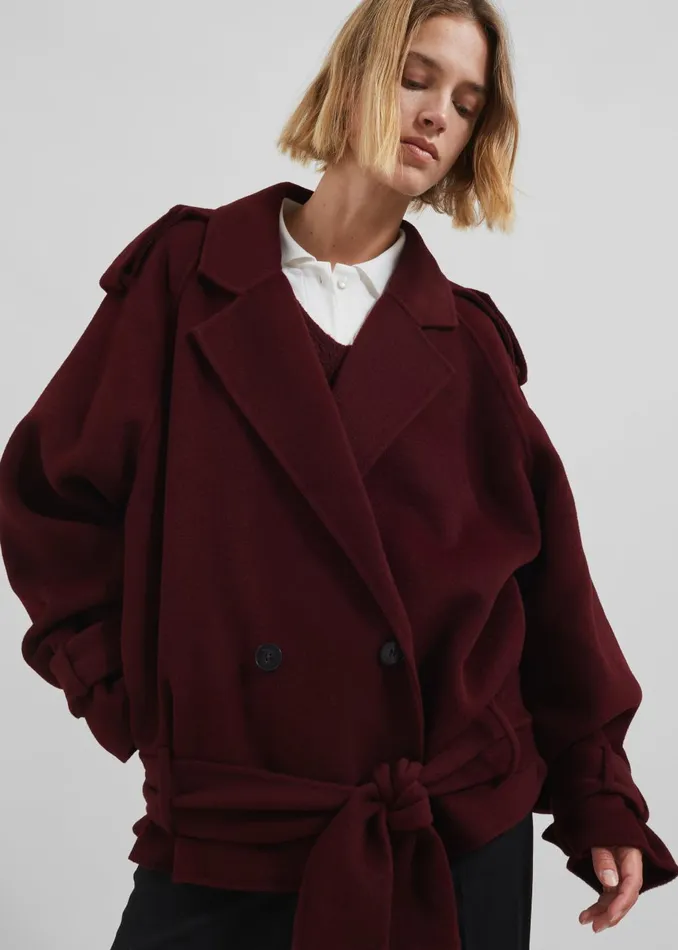 Women Elys Short Wool Trench 8211 Burgundy The Frankie Shop Outerwear