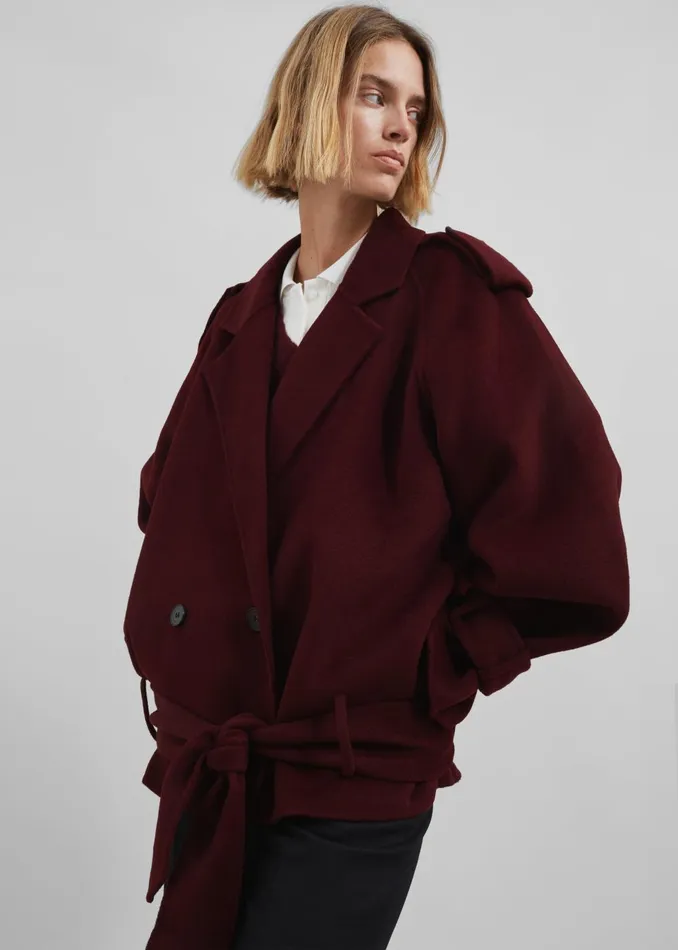 Women Elys Short Wool Trench 8211 Burgundy The Frankie Shop Outerwear