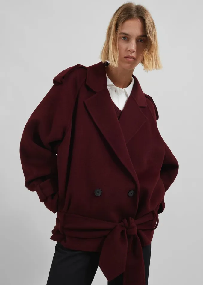 Women Elys Short Wool Trench 8211 Burgundy The Frankie Shop Outerwear