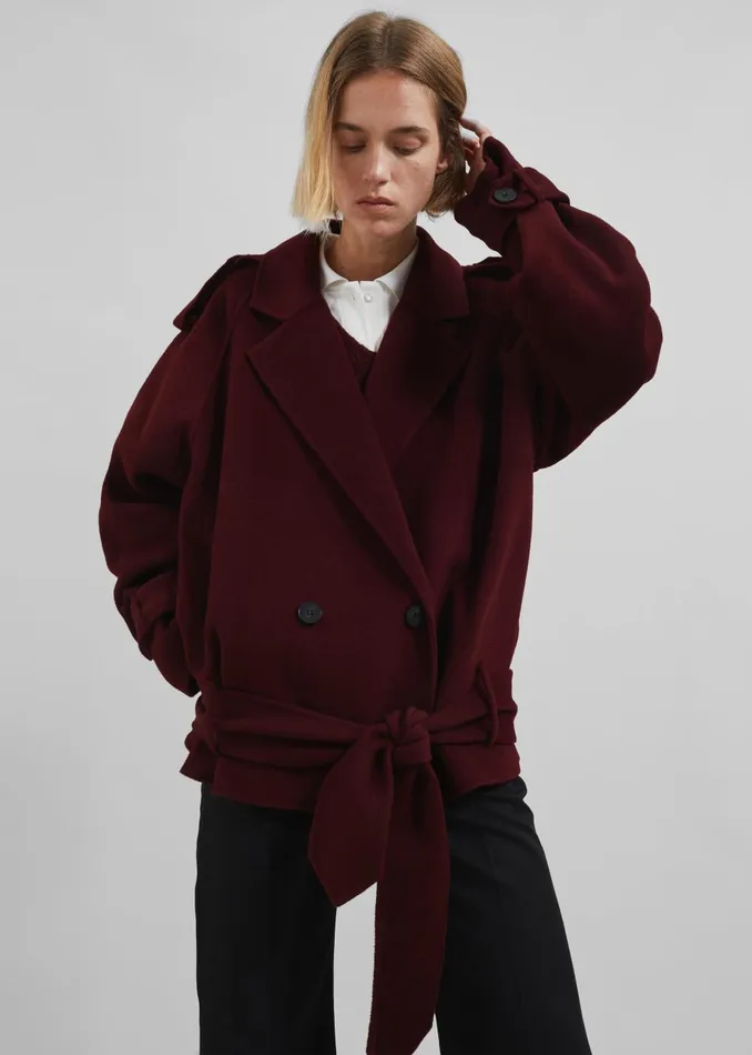 Women Elys Short Wool Trench 8211 Burgundy The Frankie Shop Outerwear