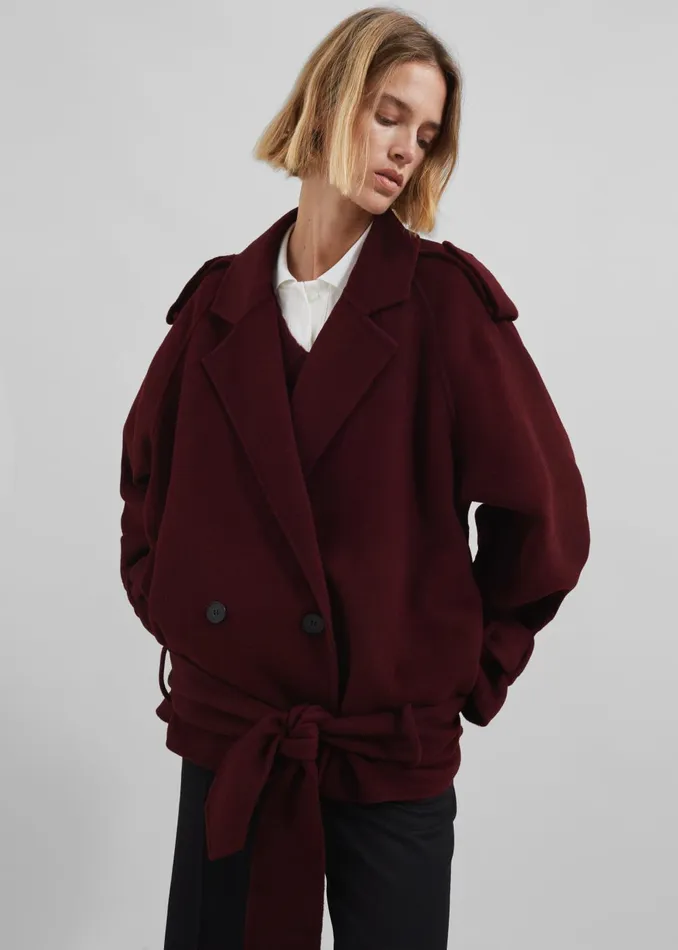 Women Elys Short Wool Trench 8211 Burgundy The Frankie Shop Outerwear