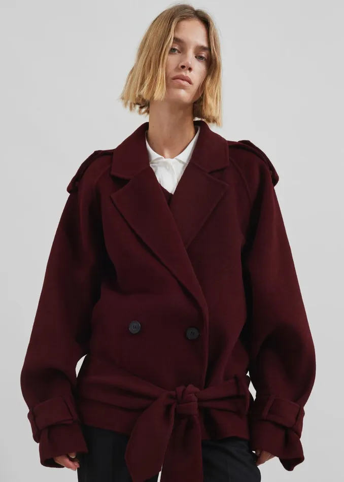 Women Elys Short Wool Trench 8211 Burgundy The Frankie Shop Outerwear