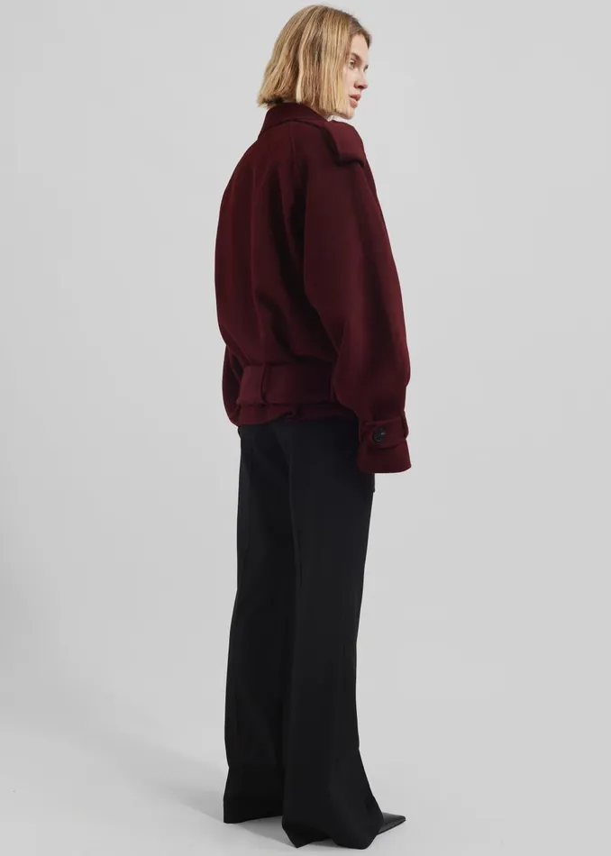 Women Elys Short Wool Trench 8211 Burgundy The Frankie Shop Outerwear