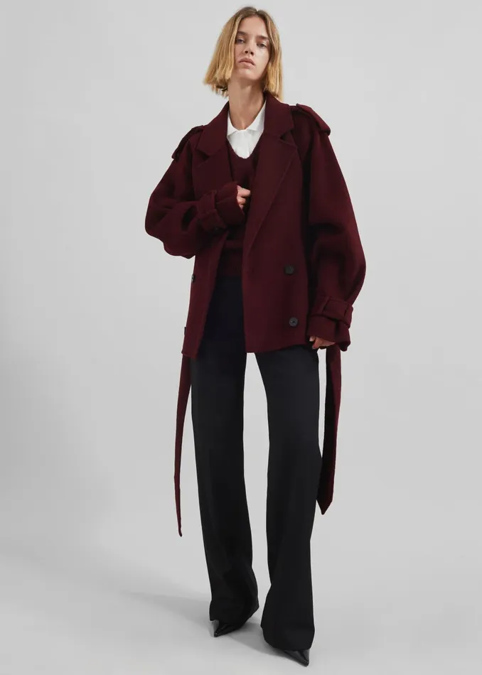Women Elys Short Wool Trench 8211 Burgundy The Frankie Shop Outerwear
