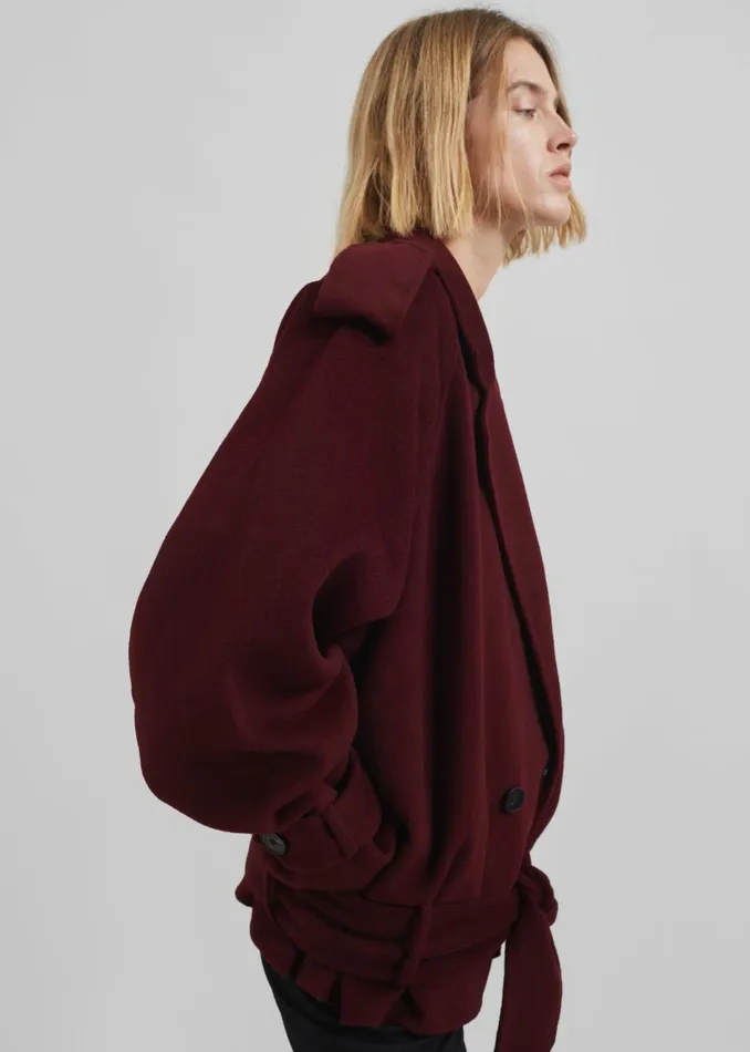 Women Elys Short Wool Trench 8211 Burgundy The Frankie Shop Outerwear