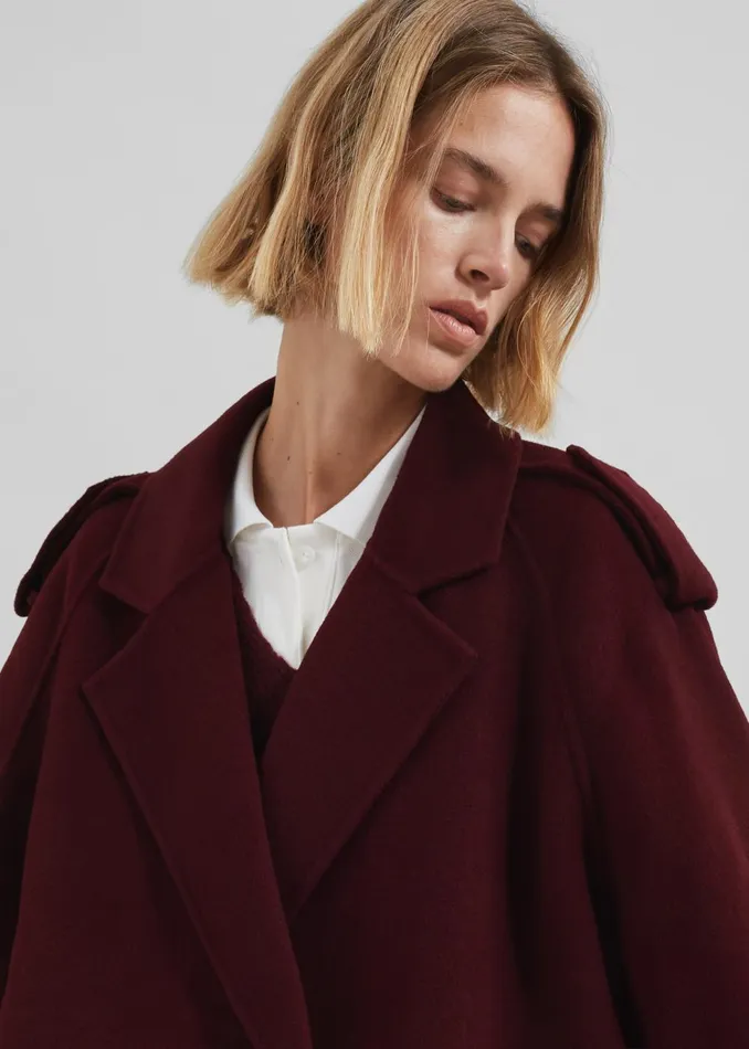 Women Elys Short Wool Trench 8211 Burgundy The Frankie Shop Outerwear