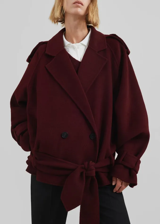 Women Elys Short Wool Trench 8211 Burgundy The Frankie Shop Outerwear
