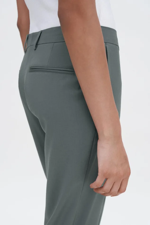 Women Emma Cropped Cool Wool Trousers Green Grey Filippa K Trousers