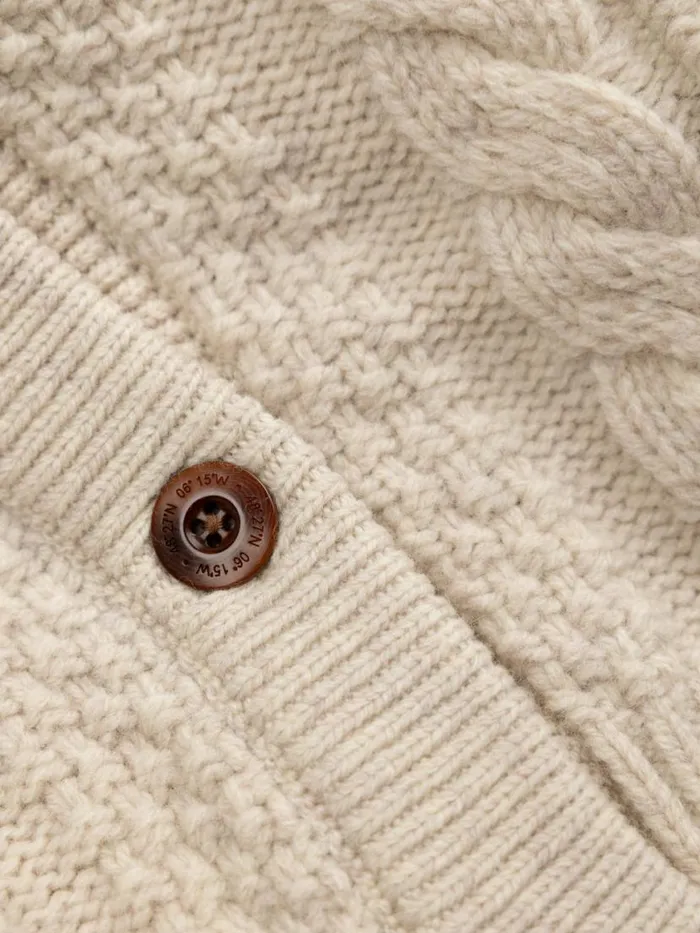 Women Ennis Cable Knit Cardigan Oatmeal Finisterre Knitwear