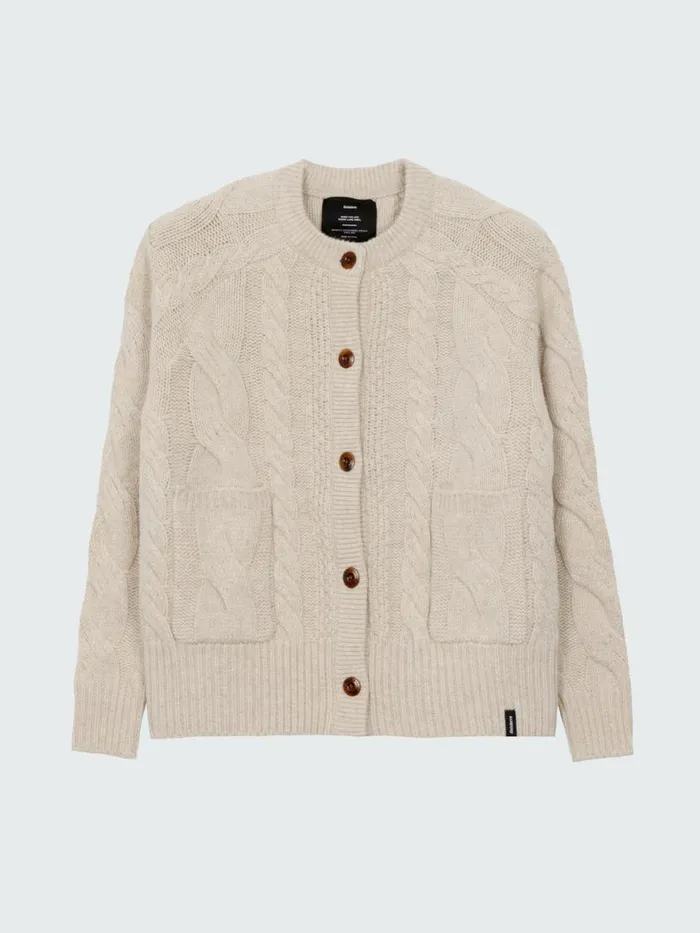 Women Ennis Cable Knit Cardigan Oatmeal Finisterre Knitwear