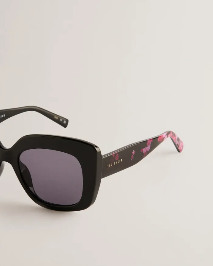 Women ERIIKKA 8211 Oversized Square Floral Detail Sunglasses Black Ted Baker Sunglasses