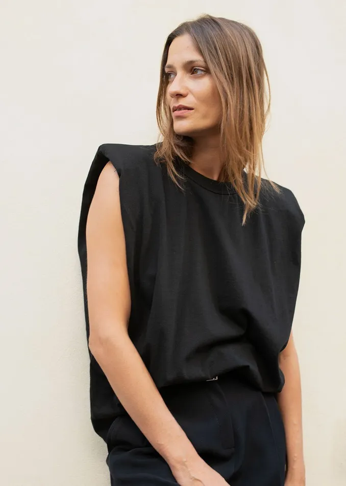 Women Eva Padded Shoulder Muscle TShirt 8211 Black The Frankie Shop Tops