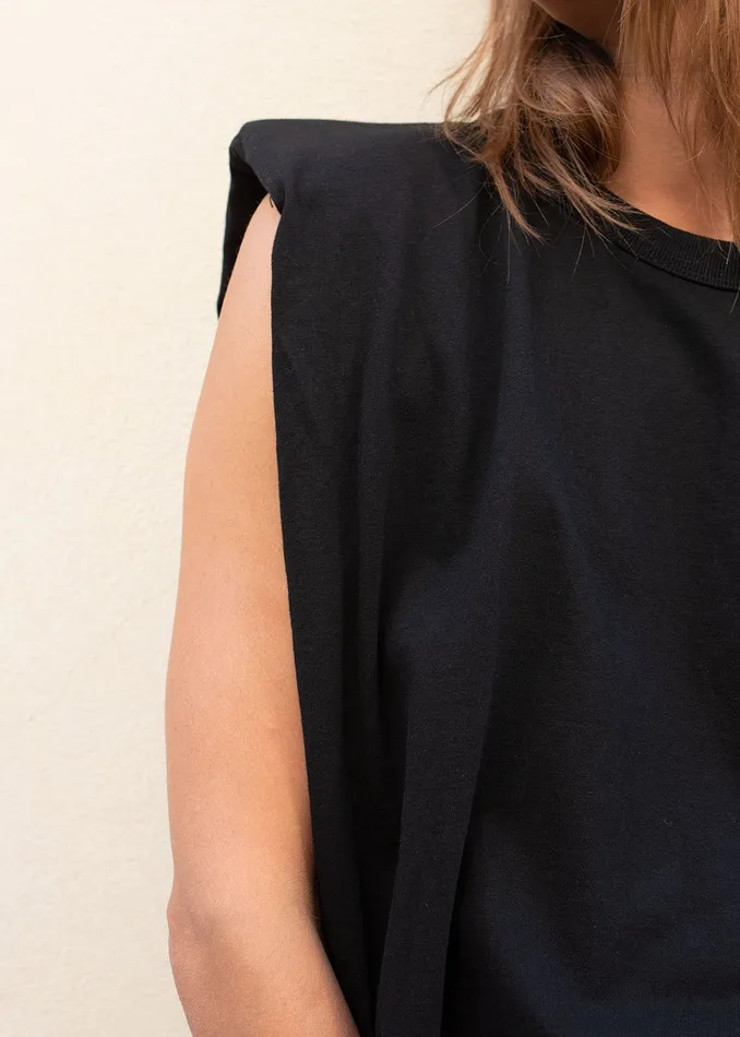 Women Eva Padded Shoulder Muscle TShirt 8211 Black The Frankie Shop Tops