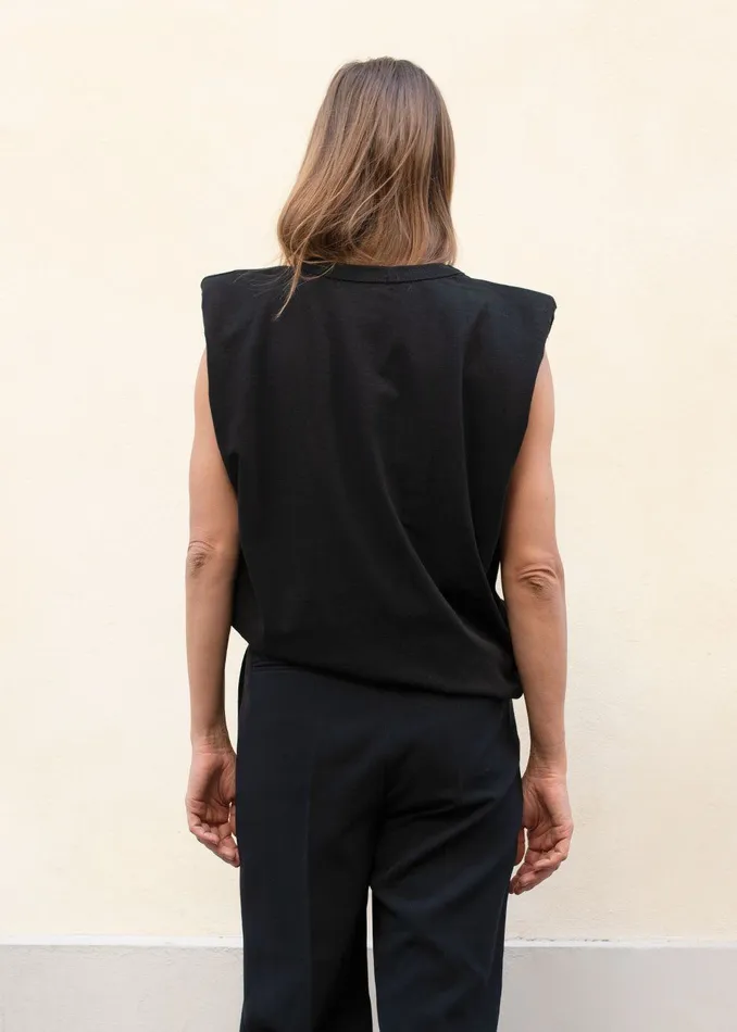Women Eva Padded Shoulder Muscle TShirt 8211 Black The Frankie Shop Tops
