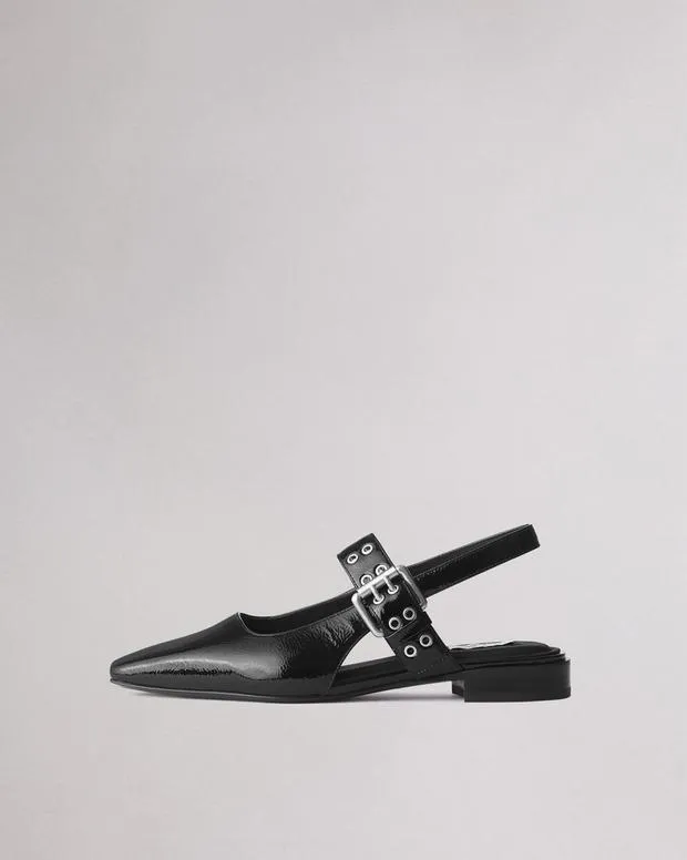 Women Flats Rag and Bone Astra Leather Slingback Black Patent