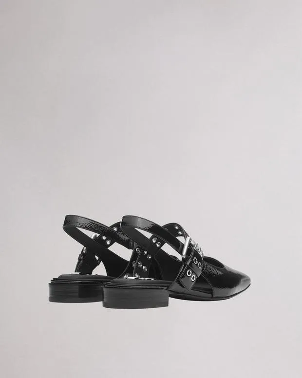 Women Flats Rag and Bone Astra Leather Slingback Black Patent