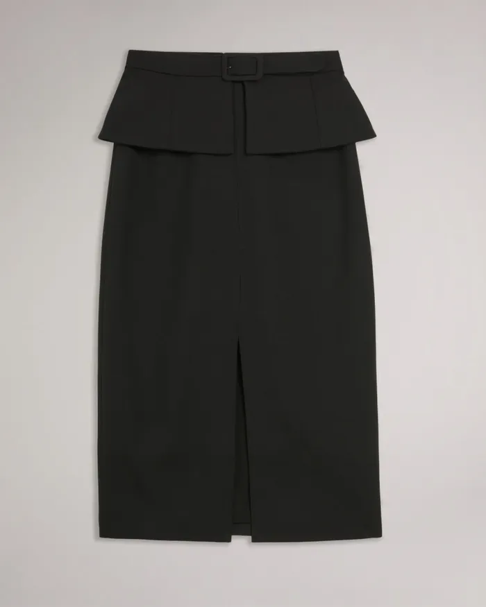 Women FLOREEI 8211 Slimline Midi Skirt With Peplum Black Ted Baker Skirts