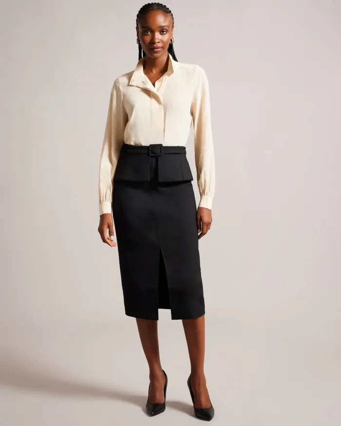 Women FLOREEI 8211 Slimline Midi Skirt With Peplum Black Ted Baker Skirts Women FLOREEI 8211 Slimline Midi Skirt With Peplum Black Ted Baker Skirts