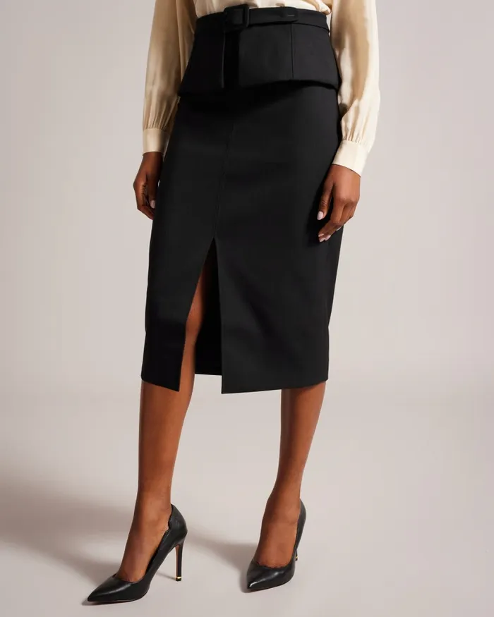 Women FLOREEI 8211 Slimline Midi Skirt With Peplum Black Ted Baker Skirts Women FLOREEI 8211 Slimline Midi Skirt With Peplum Black Ted Baker Skirts