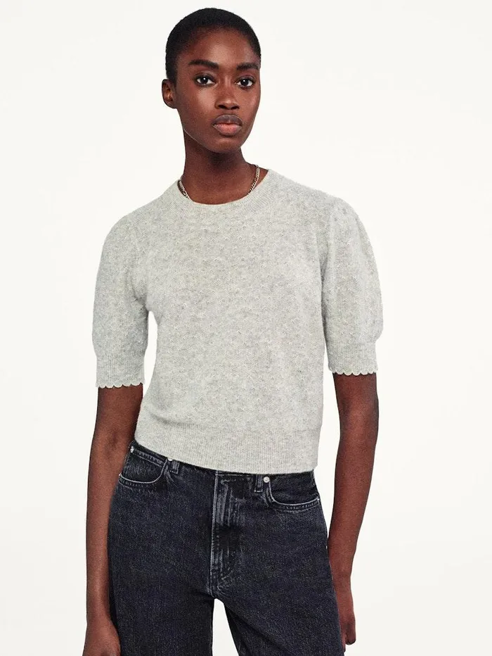 Women FRAME The Resort Edit Pointelle Puff Sleeve Sweater