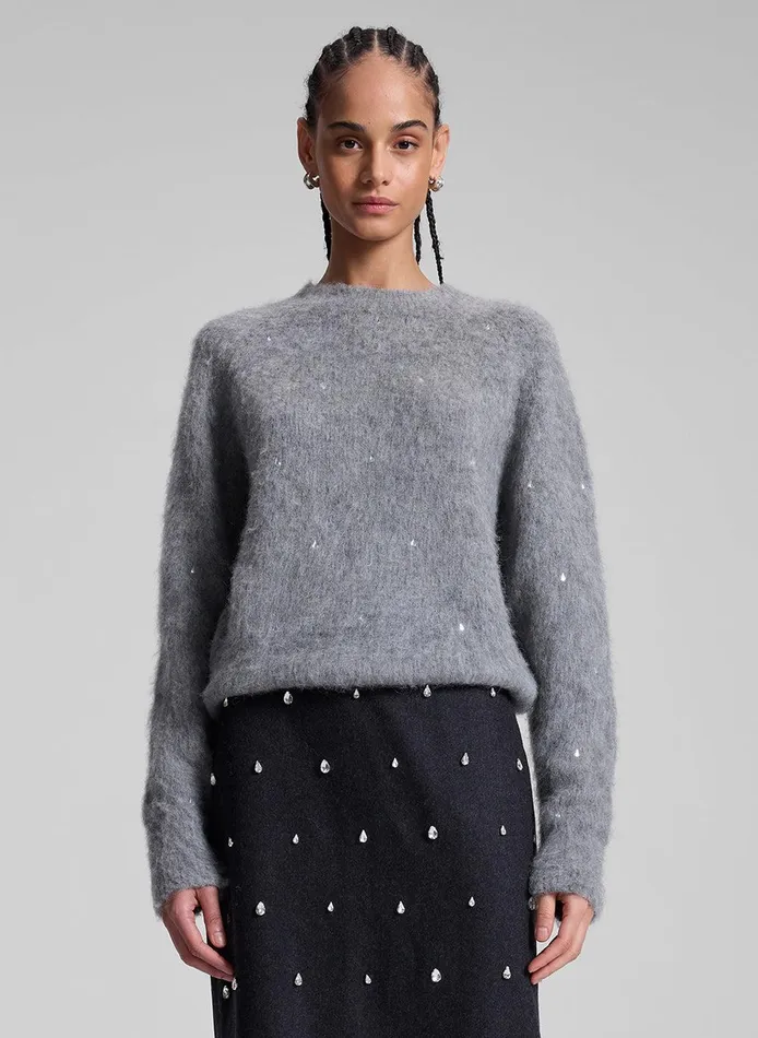 Women Frankie Wool Cashmere Embellished Sweater Medium Heather Grey ALC Sweaters