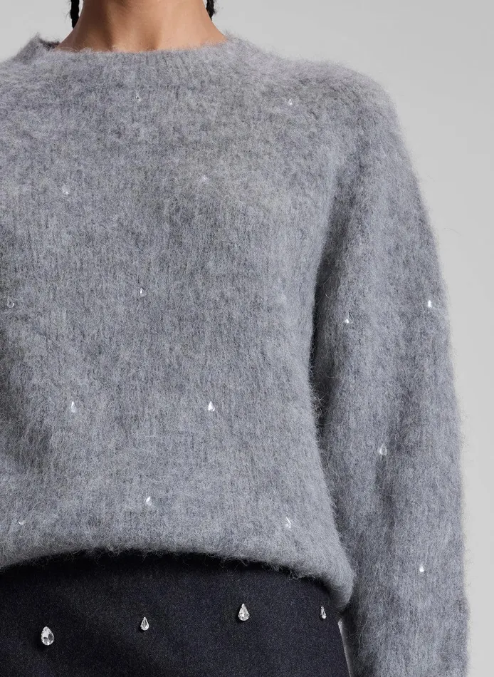 Women Frankie Wool Cashmere Embellished Sweater Medium Heather Grey ALC Sweaters