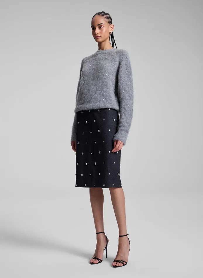 Women Frankie Wool Cashmere Embellished Sweater Medium Heather Grey ALC Sweaters