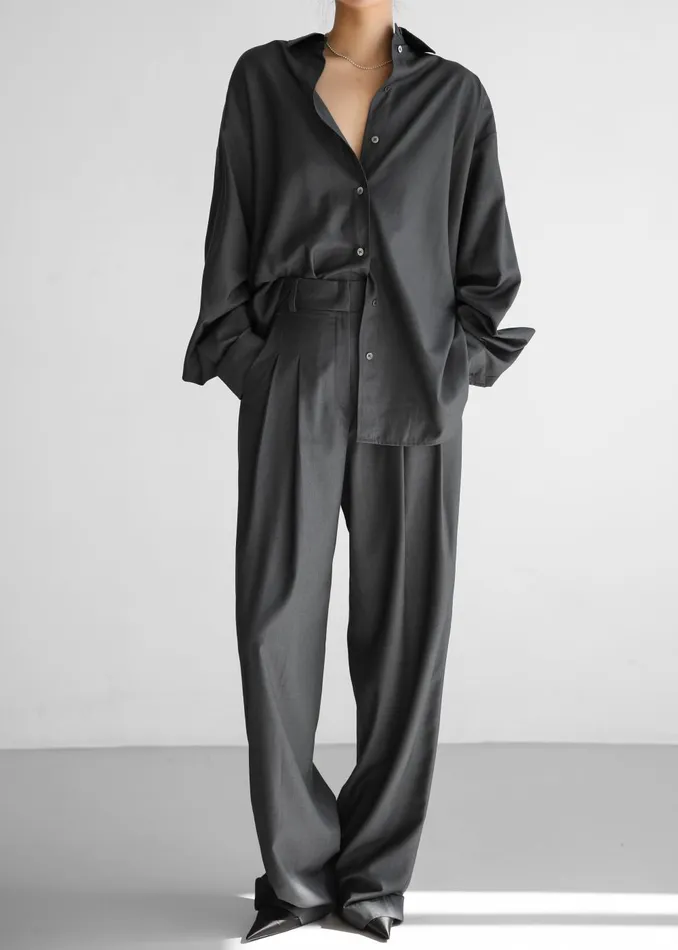 Women Gelso Shirt 8211 Dark Grey Melange The Frankie Shop Tops