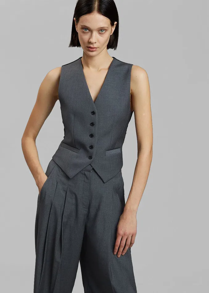Women Gelso Waistcoat 8211 Dark Grey Melange The Frankie Shop Outerwear