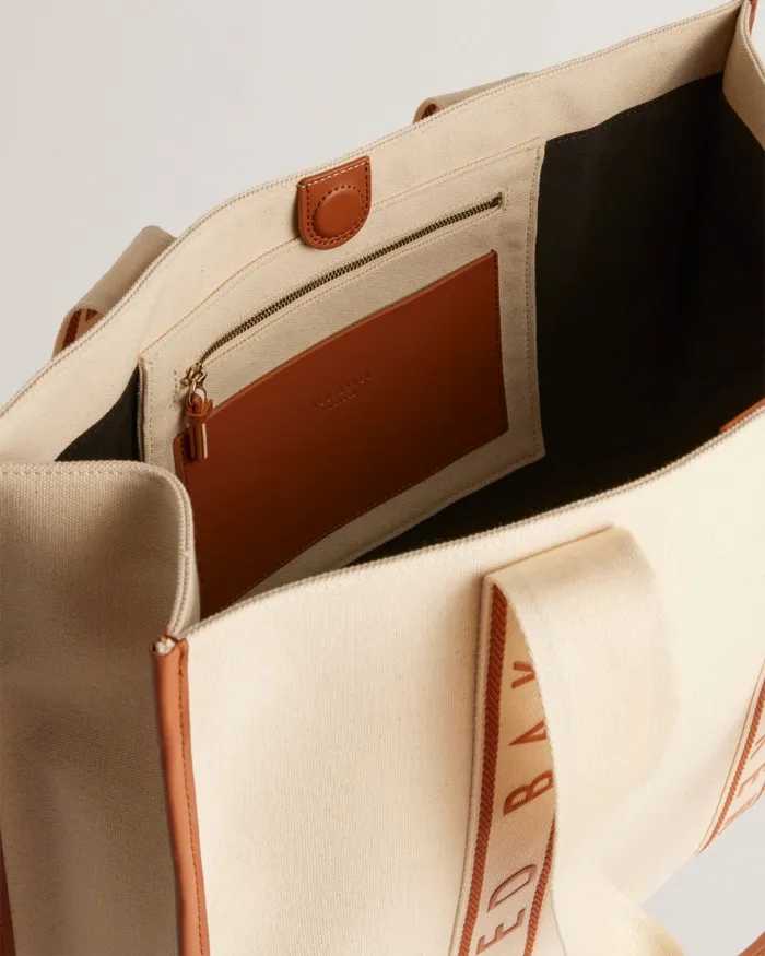 Women GEORJEY 8211 Branded Webbing Canvas Tote Bag Natural Ted Baker Tote Bags