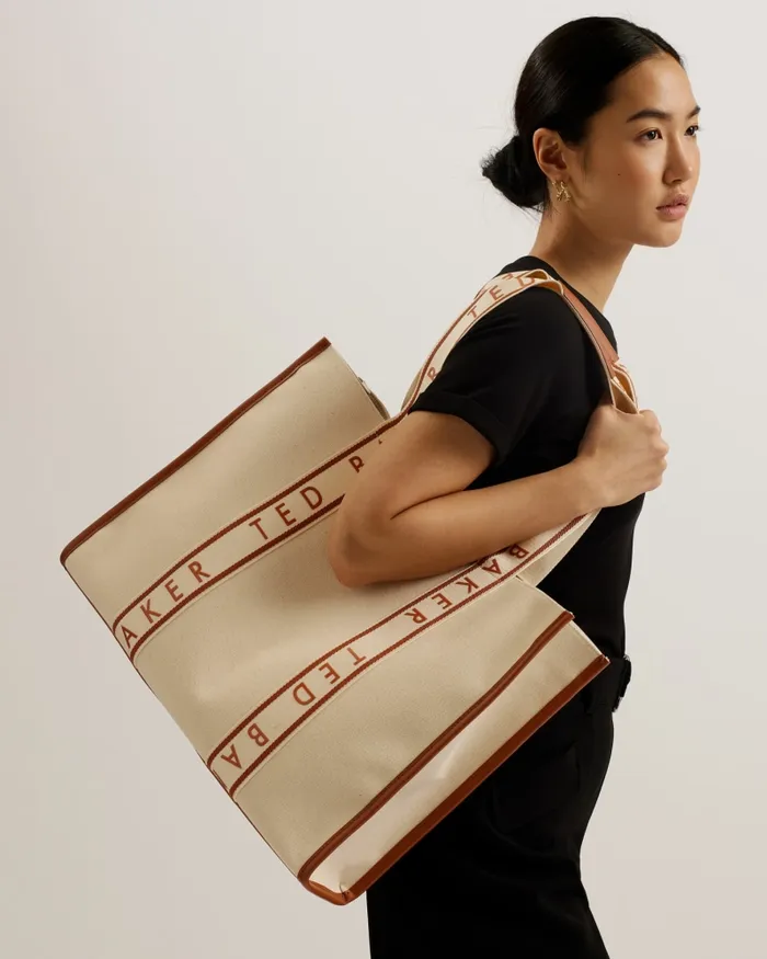 Women GEORJEY 8211 Branded Webbing Canvas Tote Bag Natural Ted Baker Tote Bags Women GEORJEY 8211 Branded Webbing Canvas Tote Bag Natural Ted Baker Tote Bags