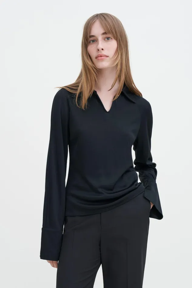 Women Glossy Jersey Shirt Black Filippa K Tops