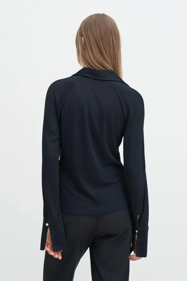 Women Glossy Jersey Shirt Black Filippa K Tops