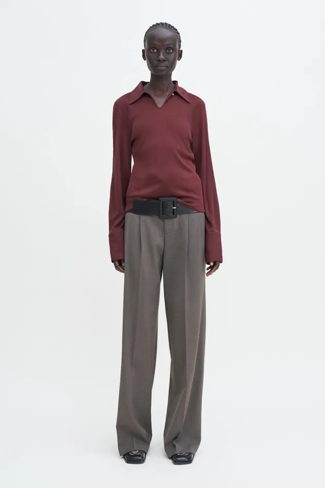 Women Glossy Jersey Shirt Mahogany Brown Filippa K Tops