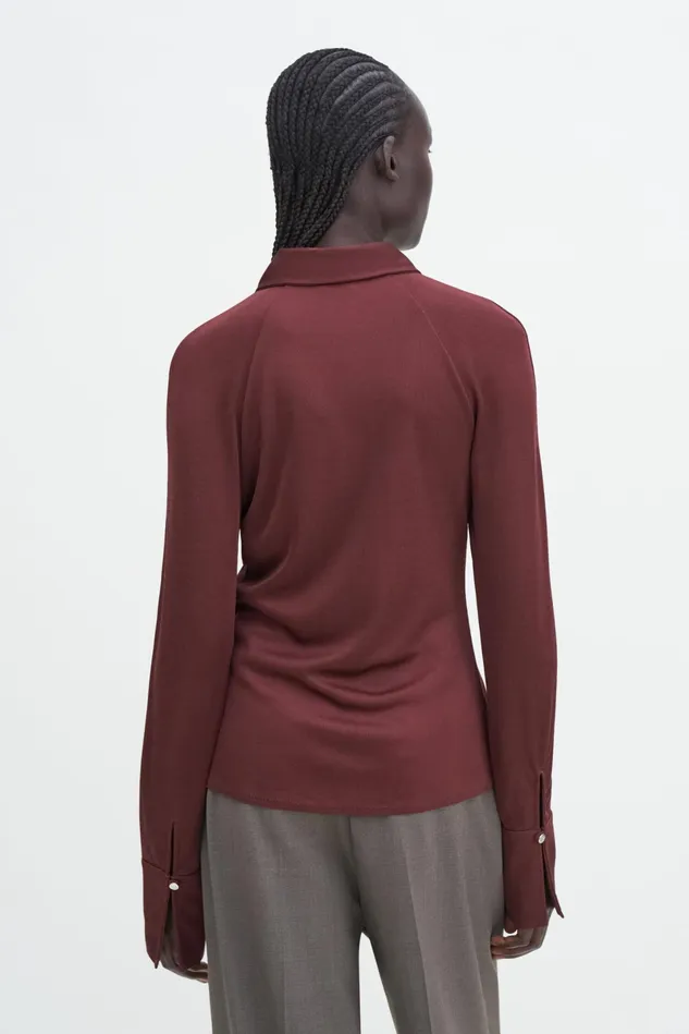 Women Glossy Jersey Shirt Mahogany Brown Filippa K Tops